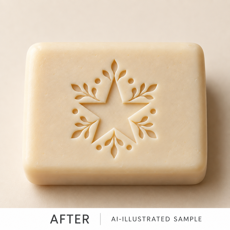 AI-illustrated AFTER application example for Single Star Soap Stamp. Not an actual product photograph.