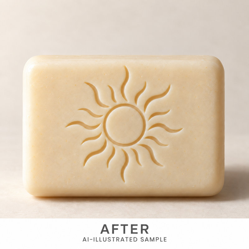 AI-illustrated AFTER application example for Daylight Sun 01 Soap Stamp. Not an actual product photograph.