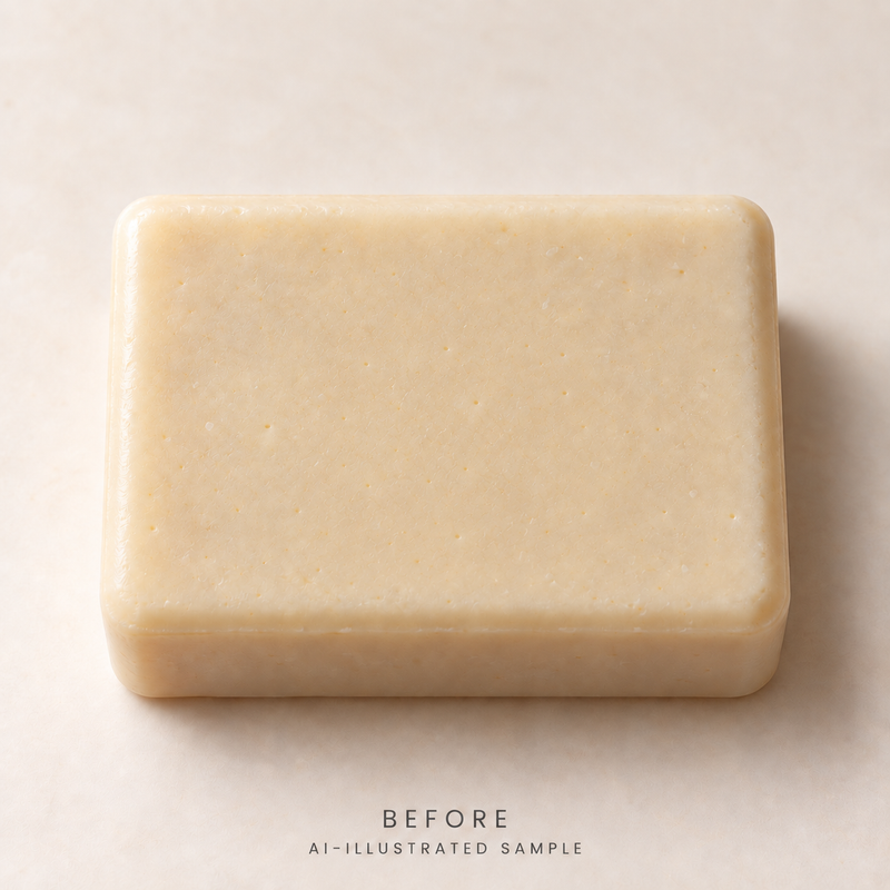 AI-illustrated BEFORE application example for Desert Cactus Soap Stamp. Not an actual product photograph.