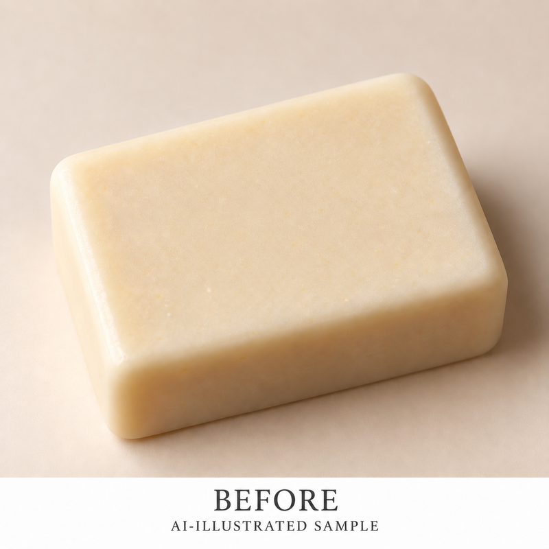 AI-illustrated BEFORE application example for Heart Contour Soap Stamp. Not an actual product photograph.