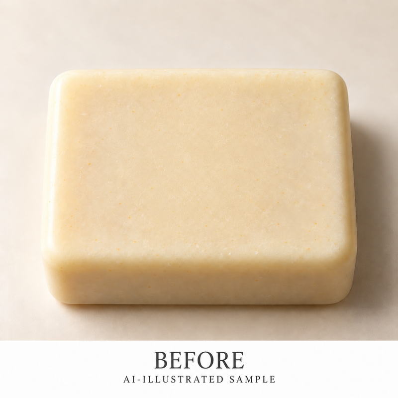 AI-illustrated BEFORE application example for Pawprint Trail Soap Stamp. Not an actual product photograph.