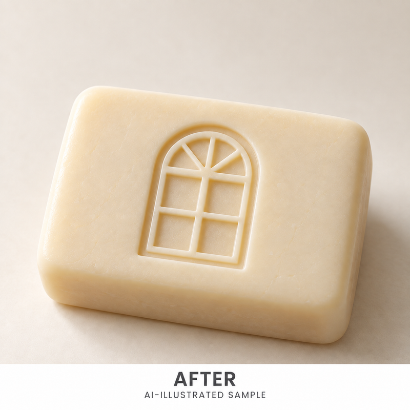 AI-illustrated AFTER application example for Window View Soap Stamp. Not an actual product photograph.