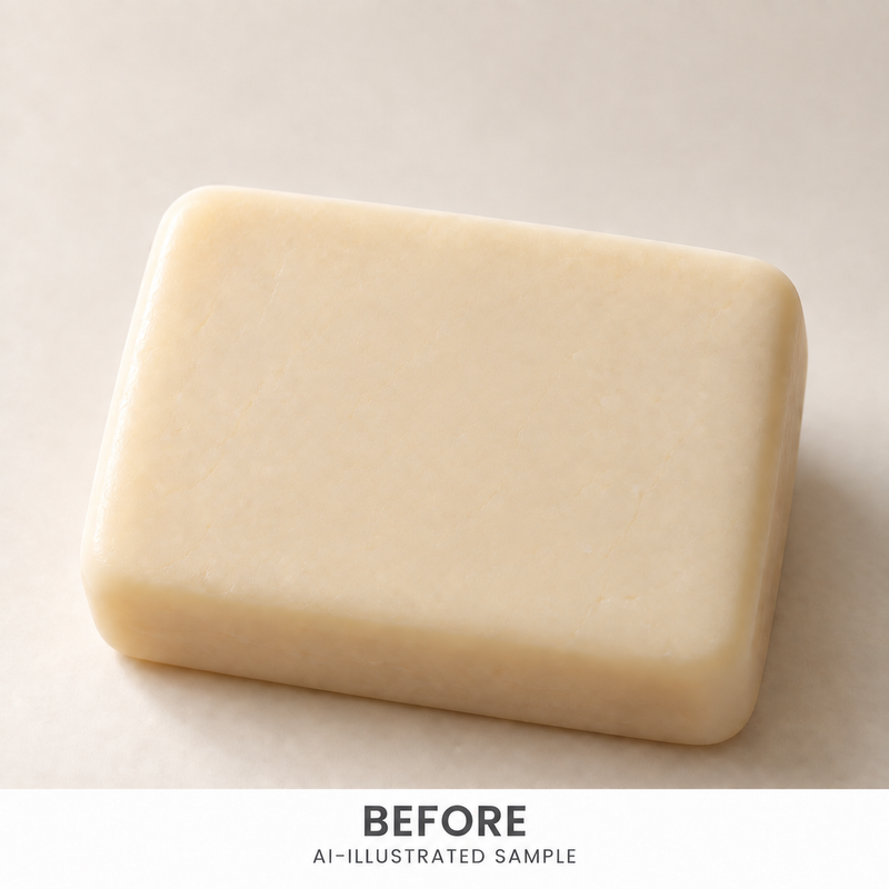 AI-illustrated BEFORE application example for Window View Soap Stamp. Not an actual product photograph.