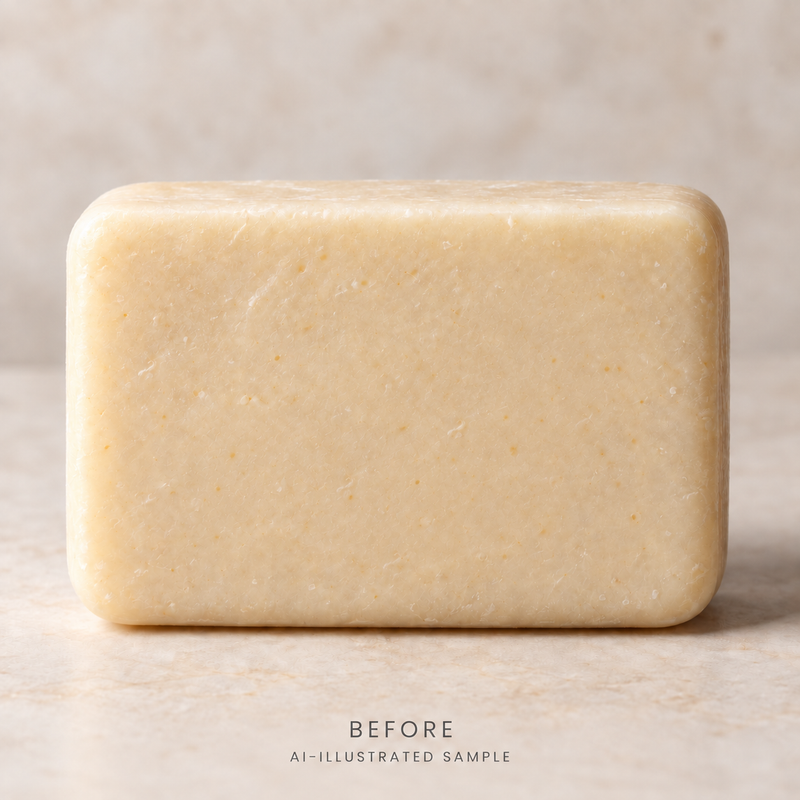 AI-illustrated BEFORE application example for Citrus Slice Soap Stamp. Not an actual product photograph.