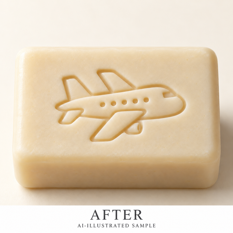 AI-illustrated AFTER application example for Open Skies Soap Stamp. Not an actual product photograph.