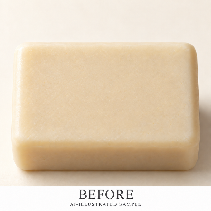 AI-illustrated BEFORE application example for Open Skies Soap Stamp. Not an actual product photograph.