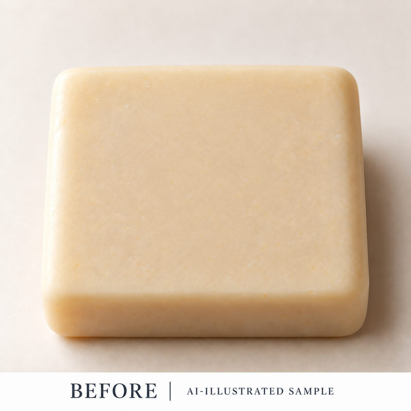 AI-illustrated BEFORE application example for Balloon Journey 01 Soap Stamp. Not an actual product photograph.