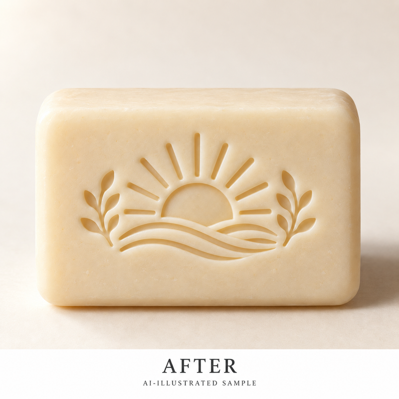 AI-illustrated AFTER application example for Morning Horizon Soap Stamp. Not an actual product photograph.