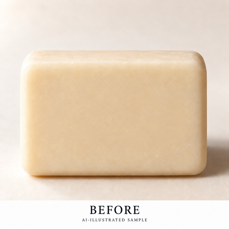 AI-illustrated BEFORE application example for Morning Horizon Soap Stamp. Not an actual product photograph.