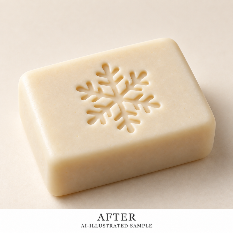 AI-illustrated AFTER application example for Winter Crystal 01 Soap Stamp. Not an actual product photograph.