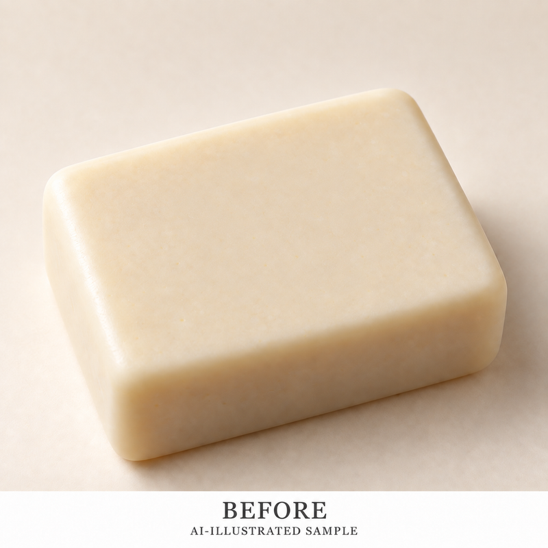 AI-illustrated BEFORE application example for Winter Crystal 01 Soap Stamp. Not an actual product photograph.