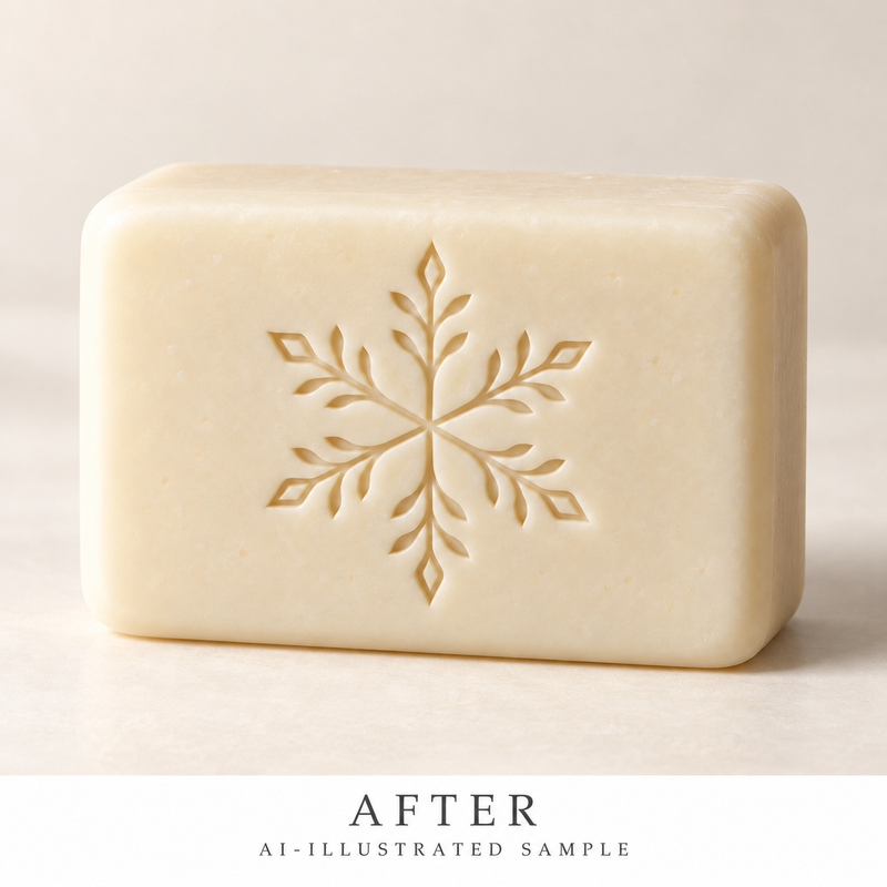 AI-illustrated AFTER application example for Winter Crystal 02 Soap Stamp. Not an actual product photograph.