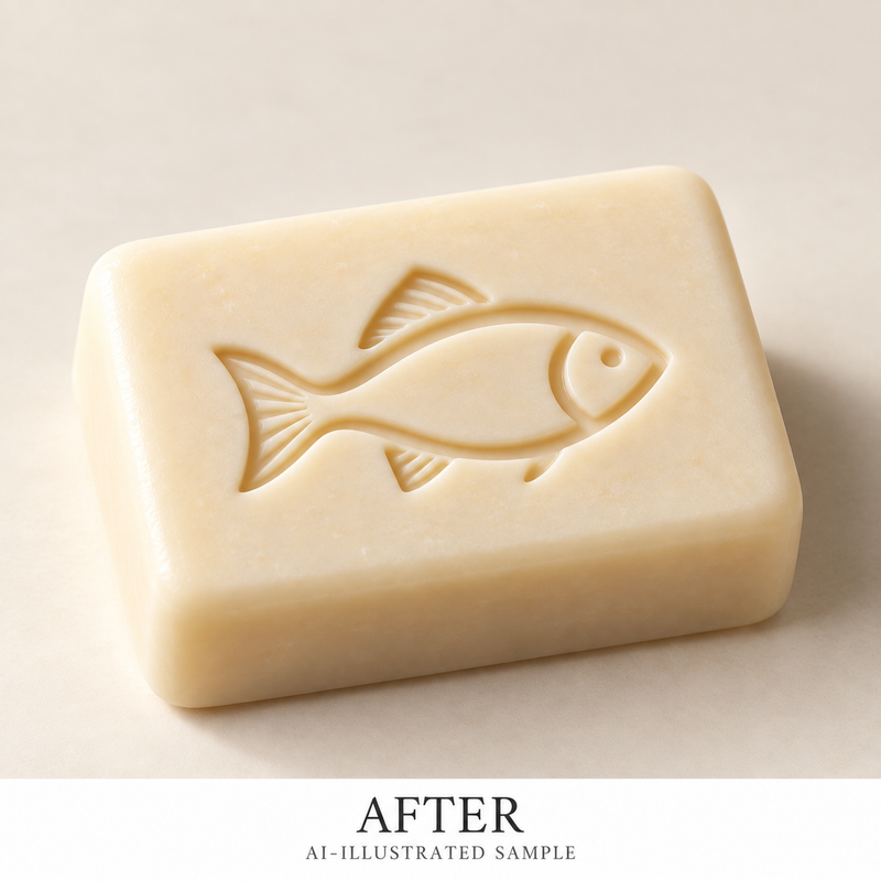AI-illustrated AFTER application example for Ocean Fish 02 Soap Stamp. Not an actual product photograph.