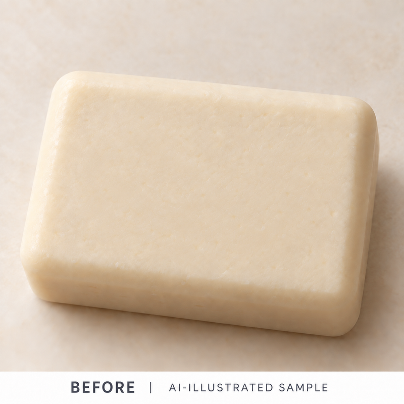 AI-illustrated BEFORE application example for Ocean Whale 01 Soap Stamp. Not an actual product photograph.