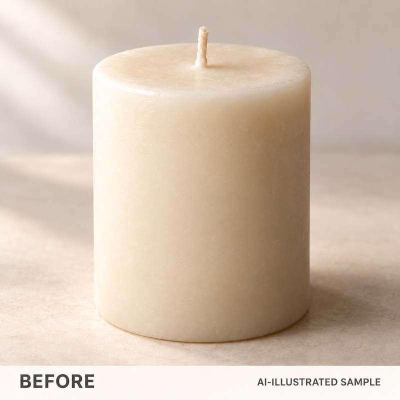 AI-illustrated BEFORE application example for Candle Signature Impression Stamp. Not an actual product photograph.