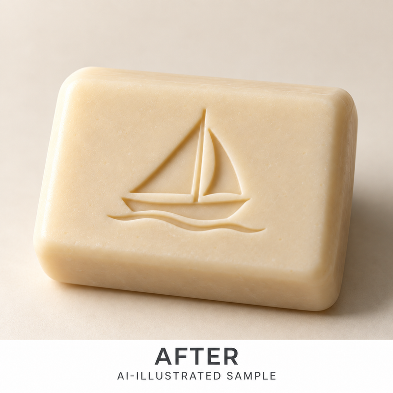 AI-illustrated AFTER application example for Under Sail Soap Stamp. Not an actual product photograph.