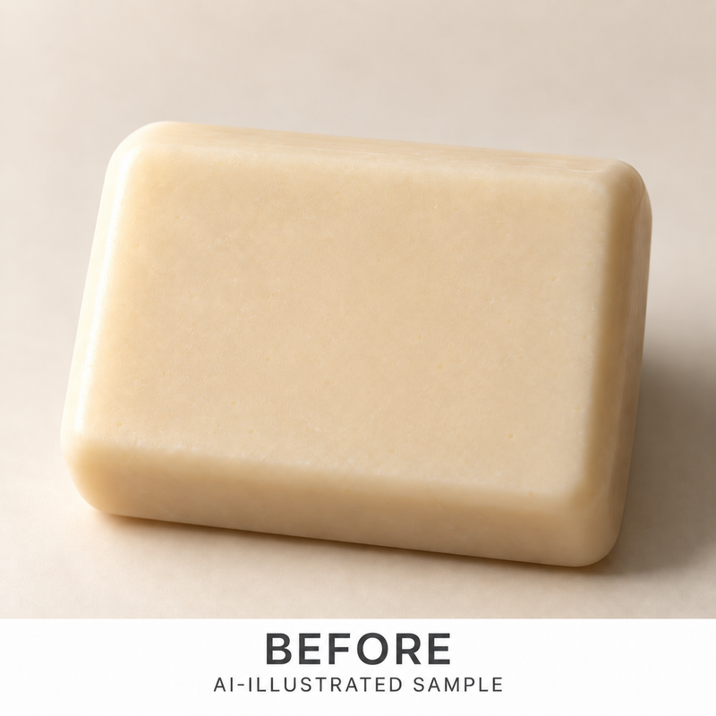 AI-illustrated BEFORE application example for Under Sail Soap Stamp. Not an actual product photograph.