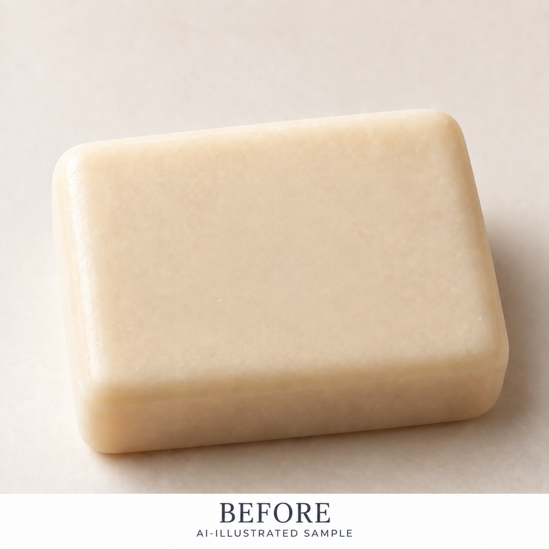 AI-illustrated BEFORE application example for Coastal Boat 01 Soap Stamp. Not an actual product photograph.