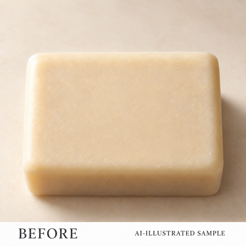 AI-illustrated BEFORE application example for Coastal Boat 02 Soap Stamp. Not an actual product photograph.