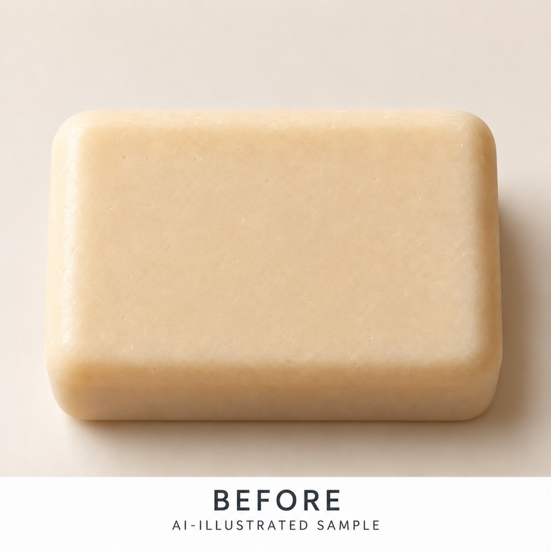 AI-illustrated BEFORE application example for Desert Traveller Soap Stamp. Not an actual product photograph.