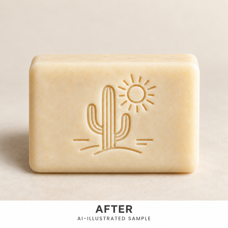 AI-illustrated AFTER application example for Desert Daylight Soap Stamp. Not an actual product photograph.