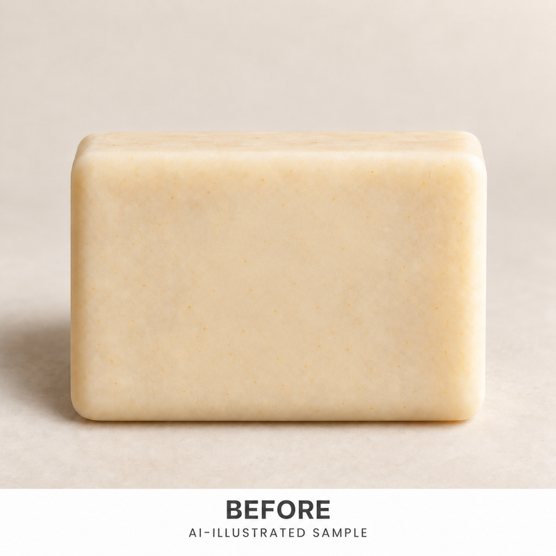 AI-illustrated BEFORE application example for Desert Daylight Soap Stamp. Not an actual product photograph.