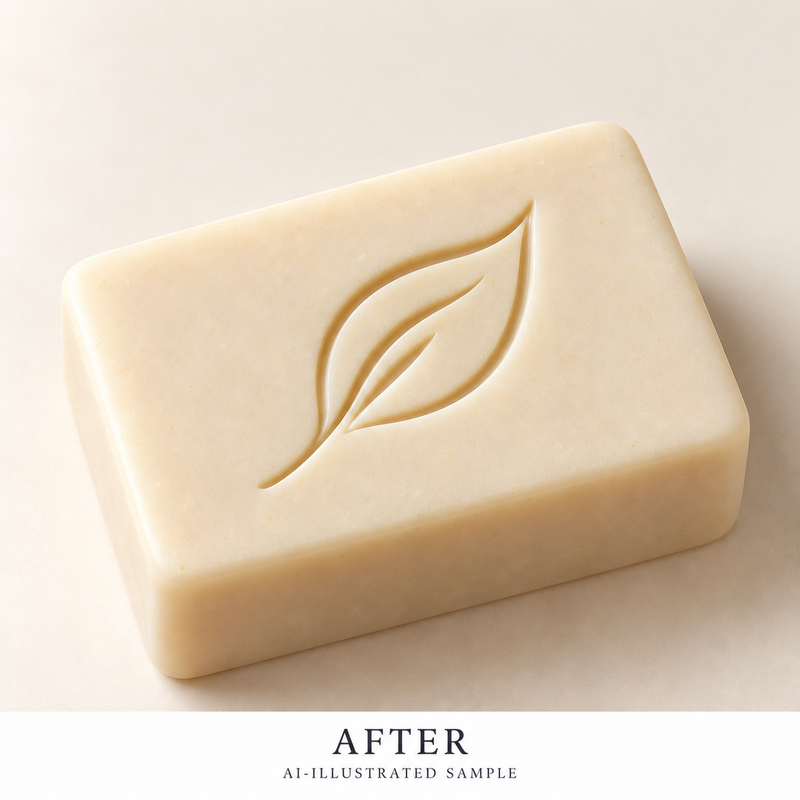AI-illustrated AFTER application example for Garden Leaf 02 Soap Stamp. Not an actual product photograph.
