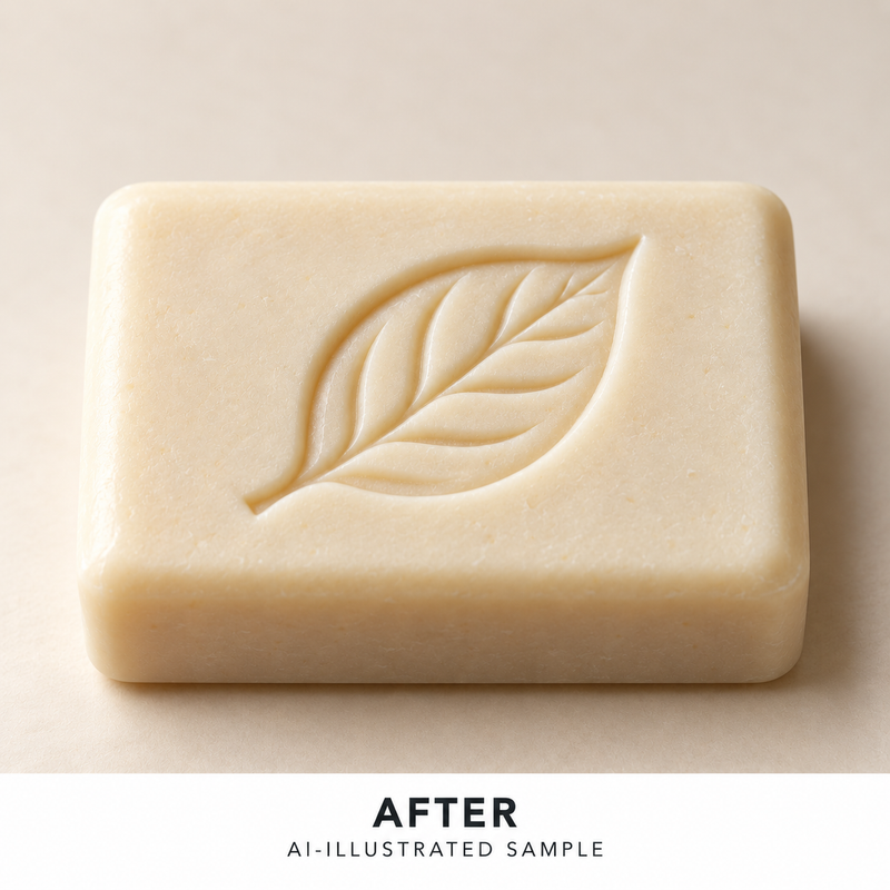 AI-illustrated AFTER application example for Garden Leaf 03 Soap Stamp. Not an actual product photograph.