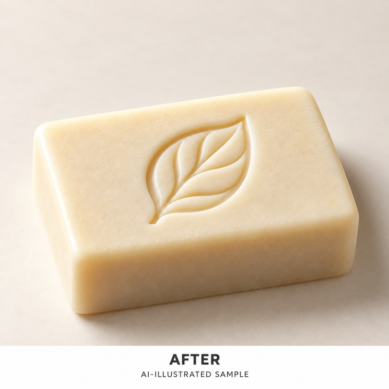 AI-illustrated AFTER application example for Garden Leaf 01 Soap Stamp. Not an actual product photograph.