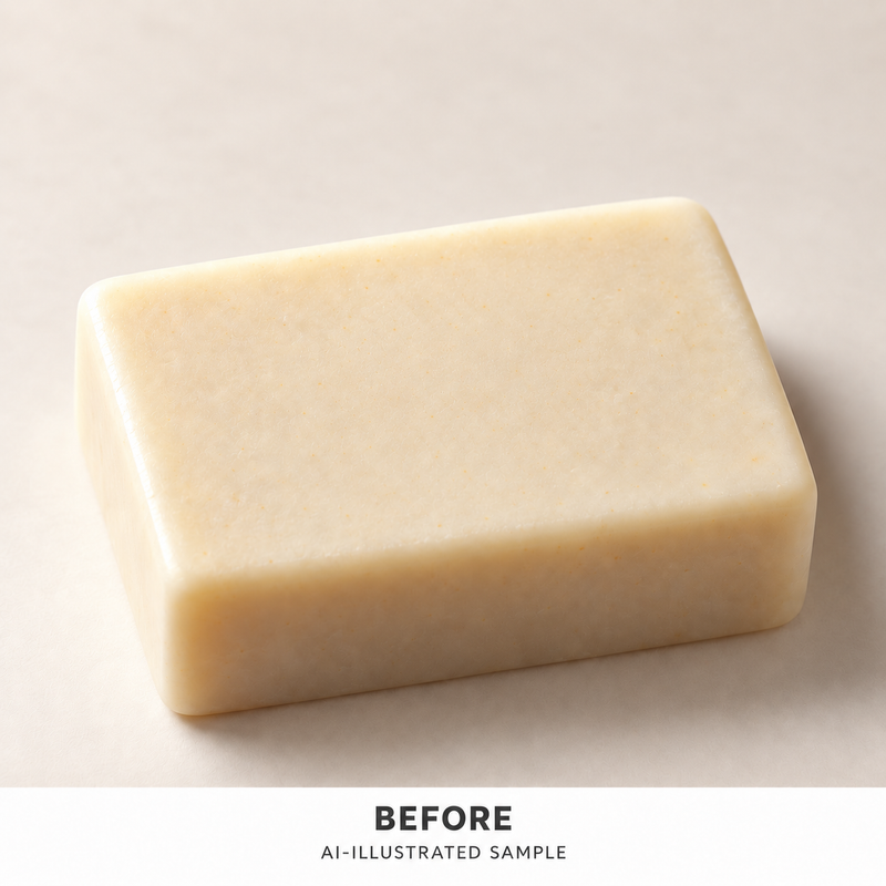 AI-illustrated BEFORE application example for Garden Leaf 01 Soap Stamp. Not an actual product photograph.