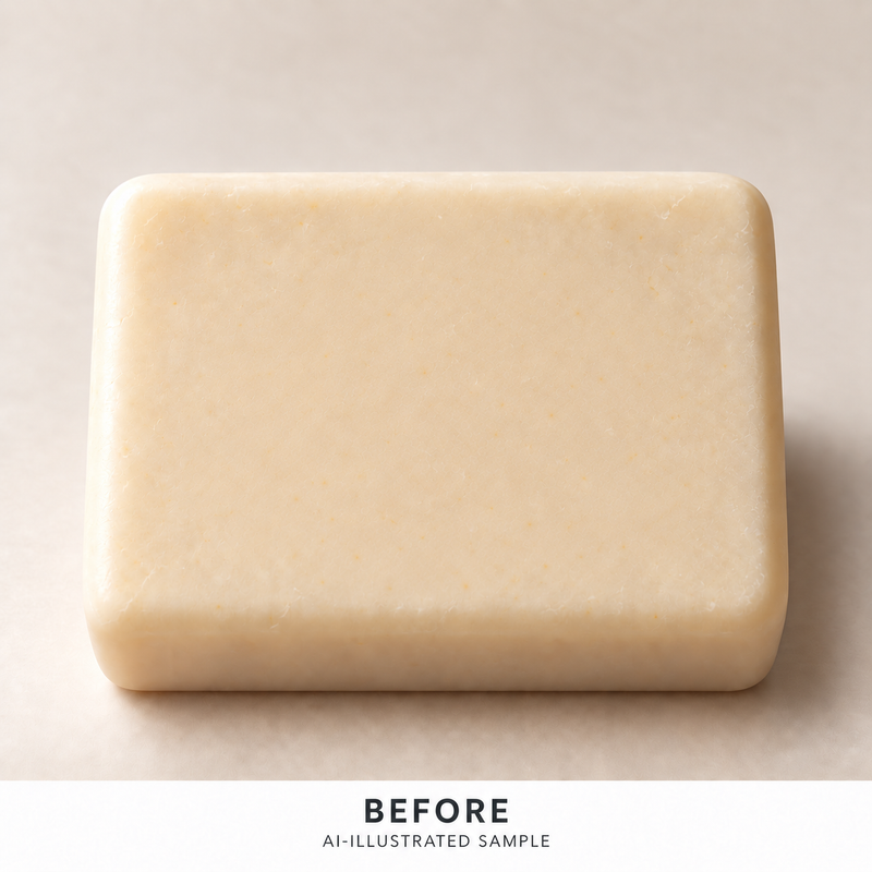AI-illustrated BEFORE application example for Garden Blossom Cluster Soap Stamp. Not an actual product photograph.