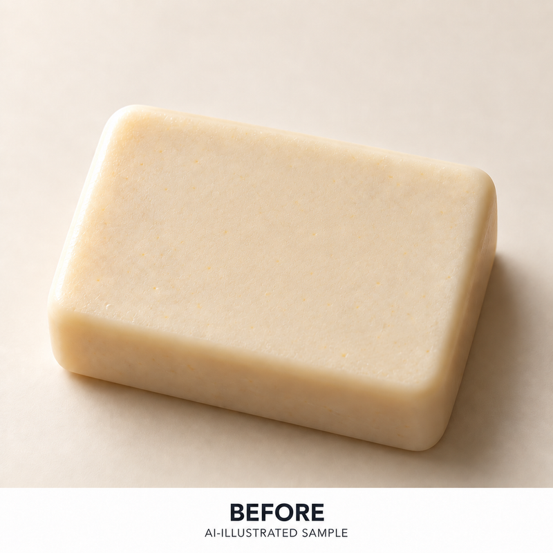 AI-illustrated BEFORE application example for Meadow Bee 01 Soap Stamp. Not an actual product photograph.
