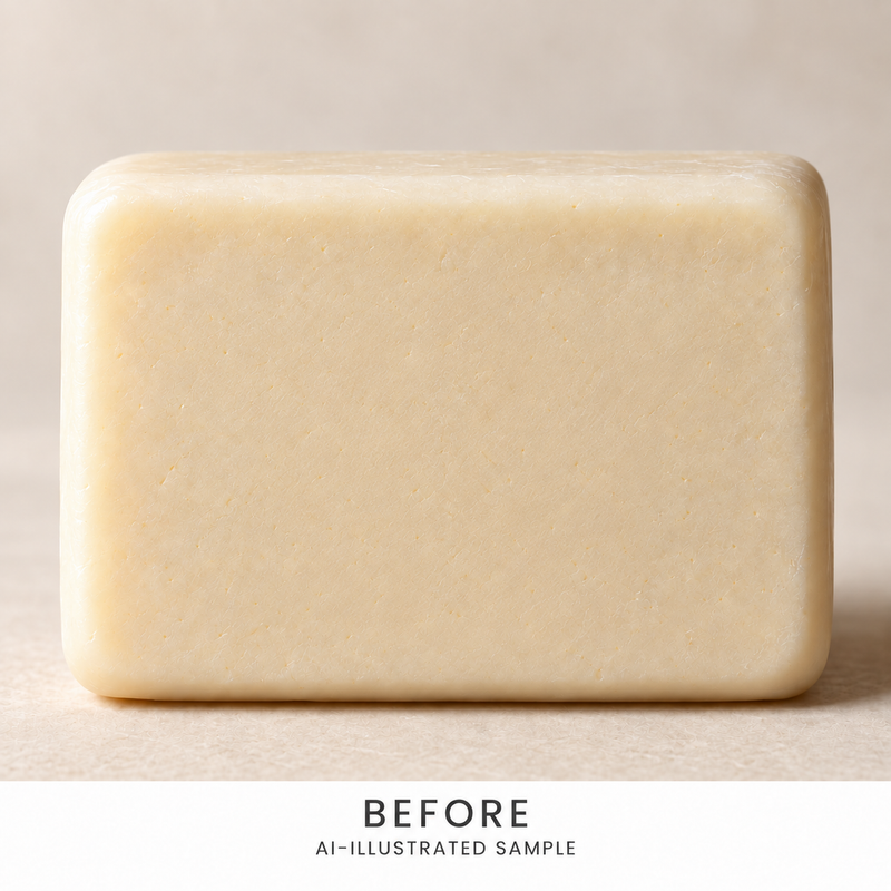 AI-illustrated BEFORE application example for Meadow Bee 03 Soap Stamp. Not an actual product photograph.
