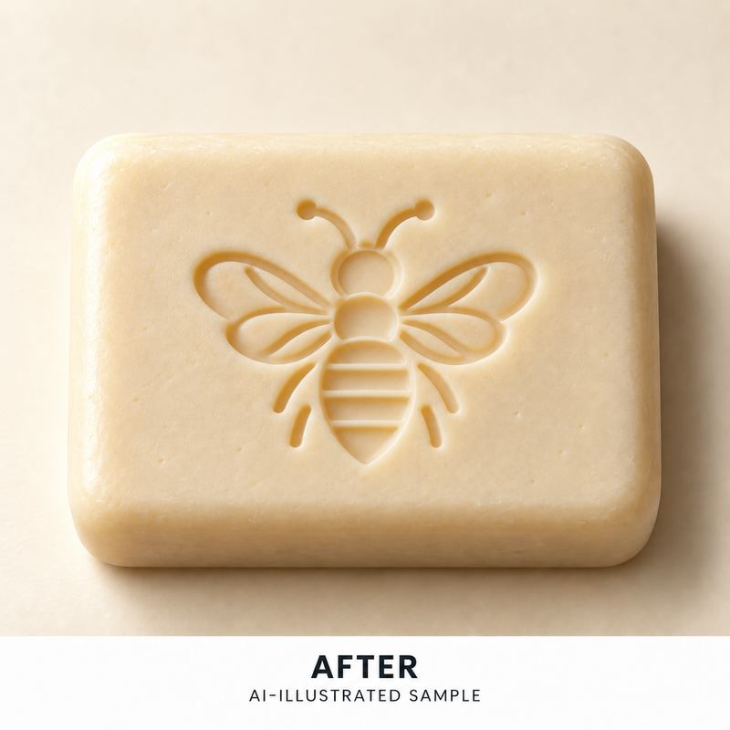 AI-illustrated AFTER application example for Meadow Bee 04 Soap Stamp. Not an actual product photograph.