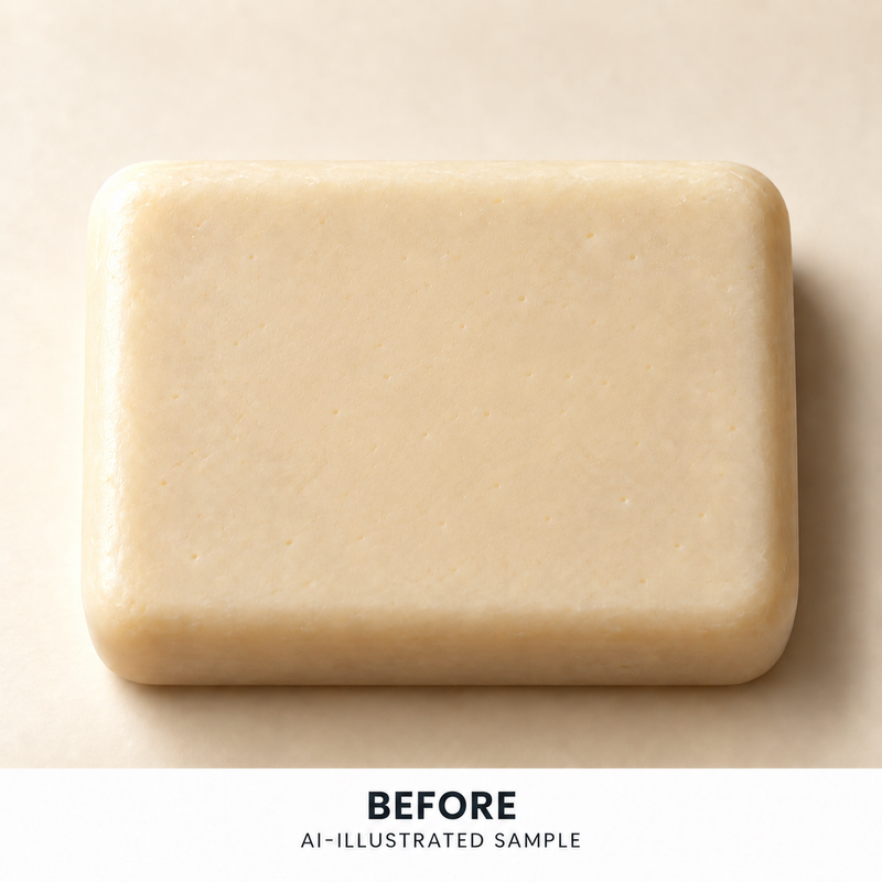 AI-illustrated BEFORE application example for Meadow Bee 04 Soap Stamp. Not an actual product photograph.