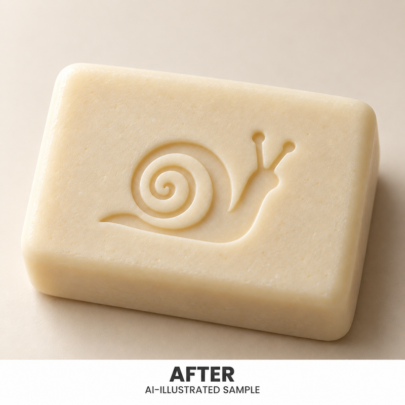AI-illustrated AFTER application example for Garden Wanderer Soap Stamp. Not an actual product photograph.
