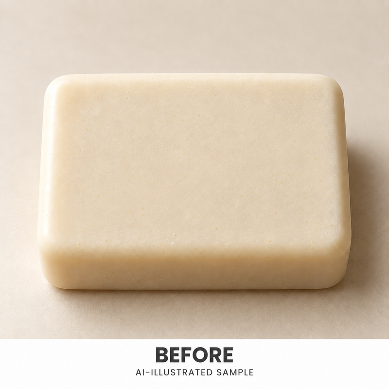 AI-illustrated BEFORE application example for Sky Flock 02 Soap Stamp. Not an actual product photograph.