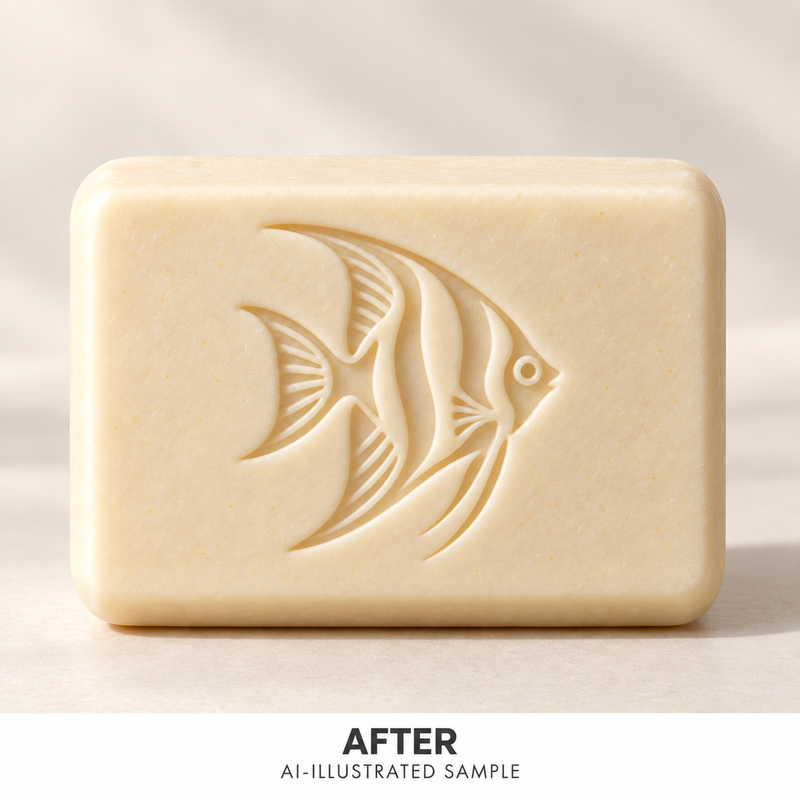 AI-illustrated AFTER application example for Reef Angelfish Soap Stamp. Not an actual product photograph.