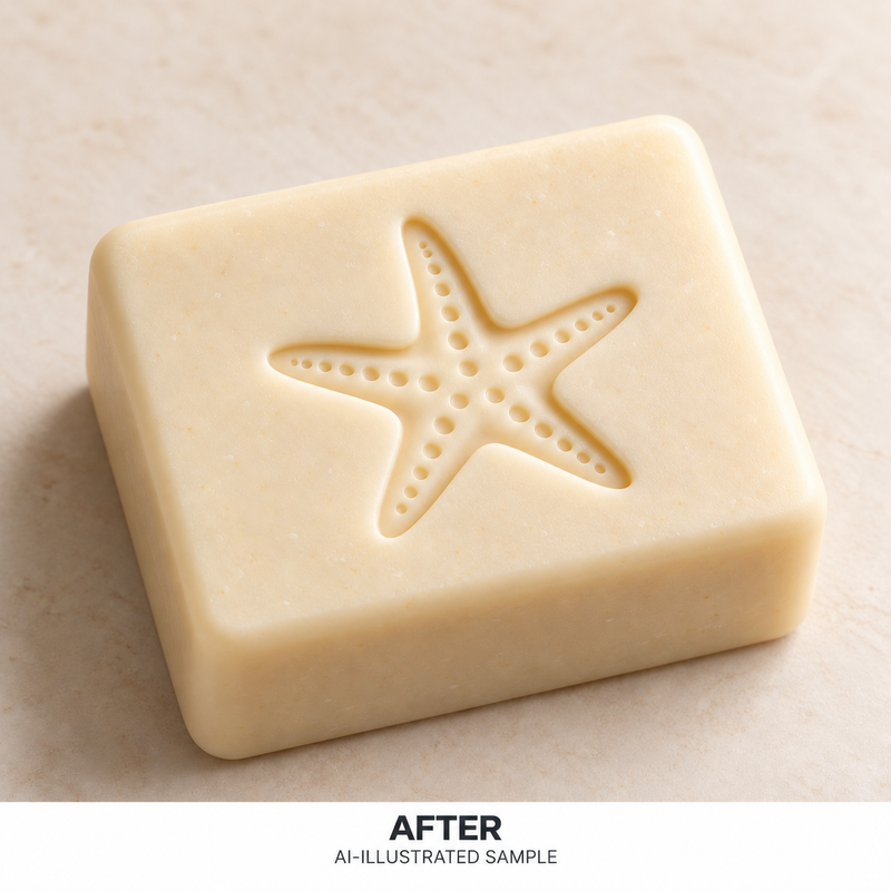 AI-illustrated AFTER application example for Shore Star Soap Stamp. Not an actual product photograph.