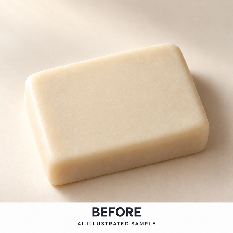 AI-illustrated BEFORE application example for Reef Garden Soap Stamp. Not an actual product photograph.