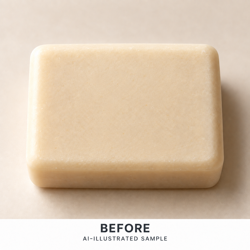 AI-illustrated BEFORE application example for Island Sunshine Soap Stamp. Not an actual product photograph.
