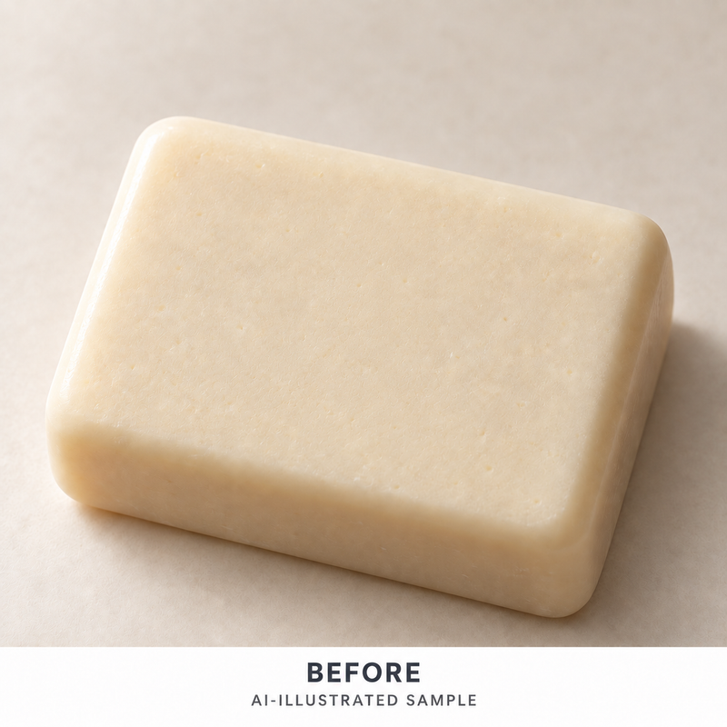 AI-illustrated BEFORE application example for Coastal Beacon 02 Soap Stamp. Not an actual product photograph.