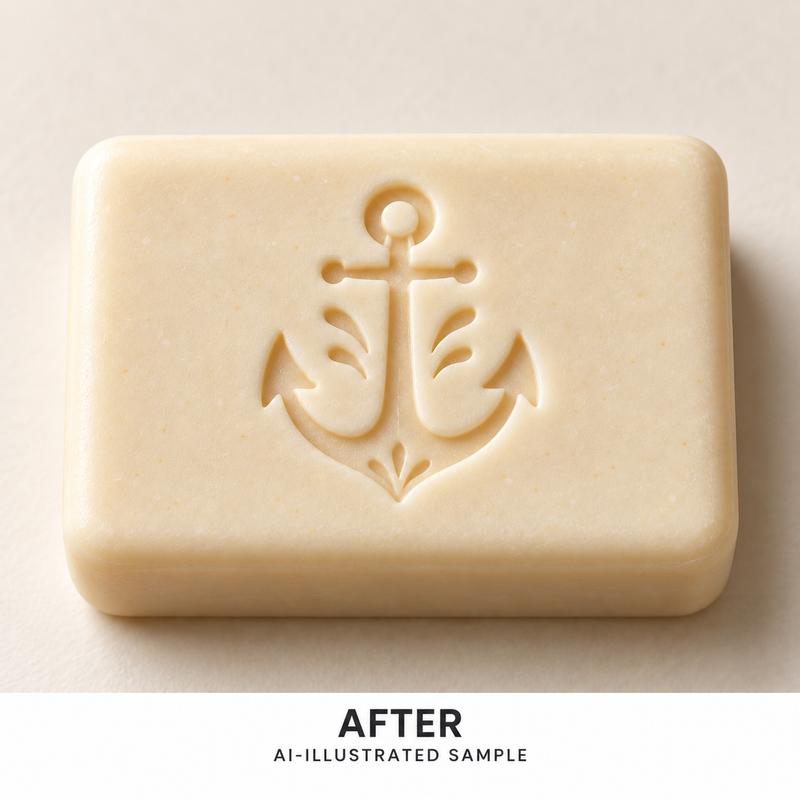 AI-illustrated AFTER application example for Harbour Anchor Soap Stamp. Not an actual product photograph.